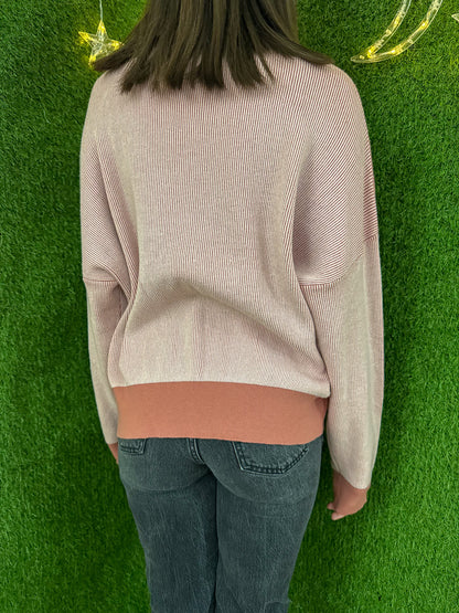 Mushroom Dino Pink Two Tone Sweater XL