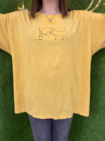 Yellow Plant Cat T-Shirt XL