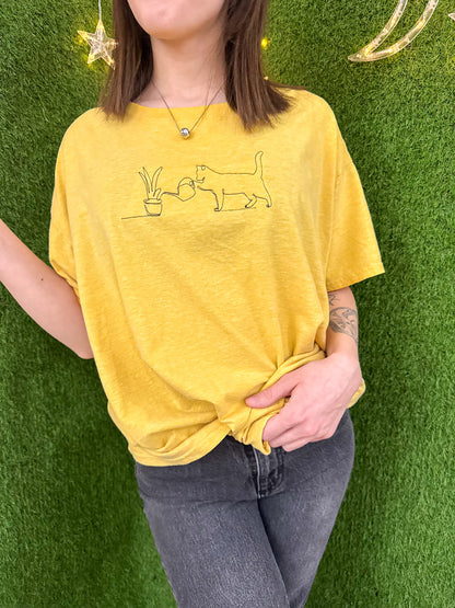 Yellow Plant Cat T-Shirt XL