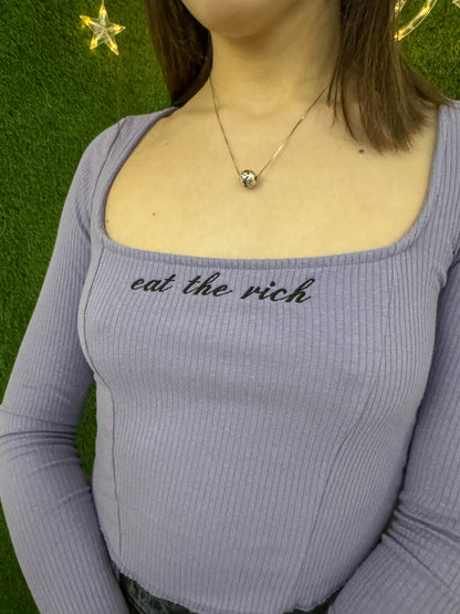 Eat The Rich Scoop Neck Cropped Long Sleeve XS