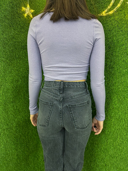 Eat The Rich Scoop Neck Cropped Long Sleeve XS