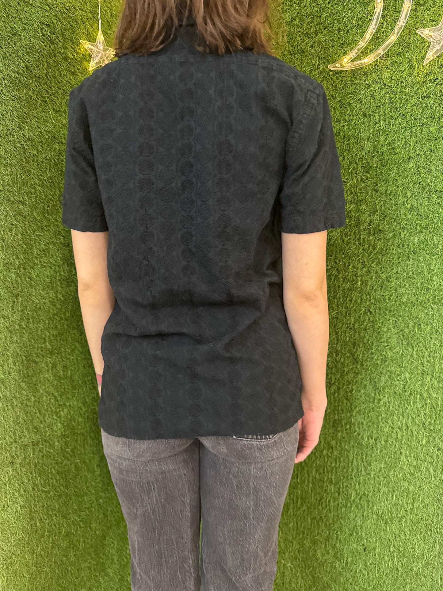 Strawberry Black Patterned Button-up XS