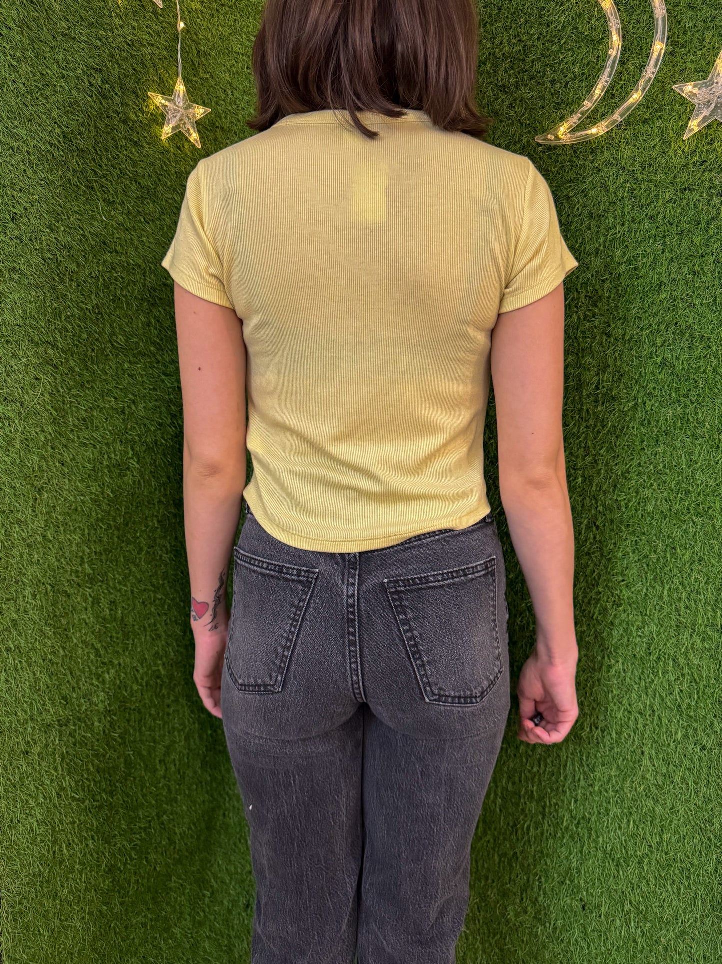 Banjo Frog Yellow Cropped T-Shirt S