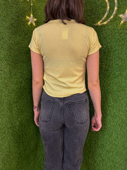 Banjo Frog Yellow Cropped T-Shirt S