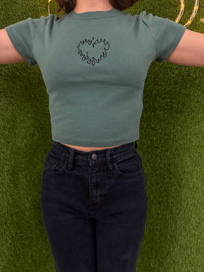 Teal Flame Heart Baby Tee M