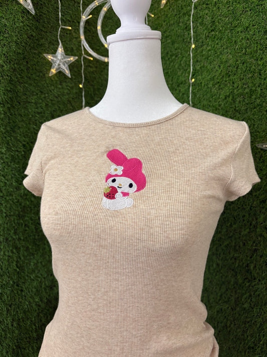 Pink Bunny Light Brown Ribbed Tee
