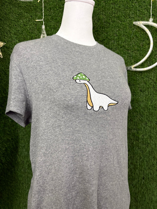 Mushroom Dino Grey Ribbed Tee L