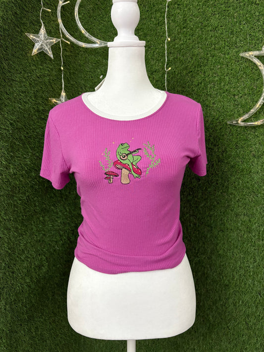 Banjo Frog Pink Crop Top L