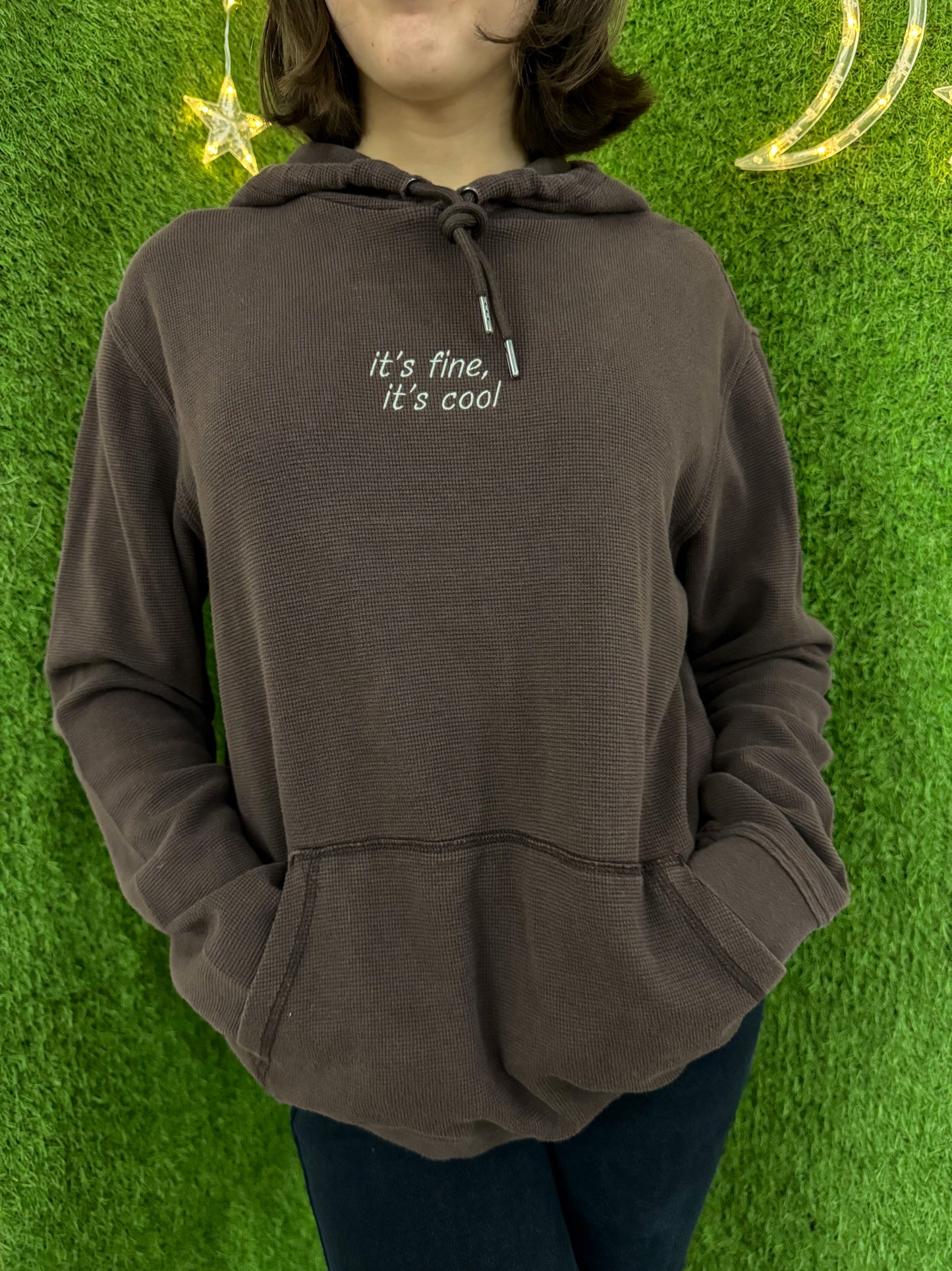 It's Fine, It's Cool Brown Thermal Hoodie M
