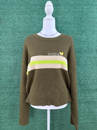 "Woman" Green Sweater with Stripe M