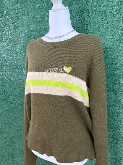 "Woman" Green Sweater with Stripe M