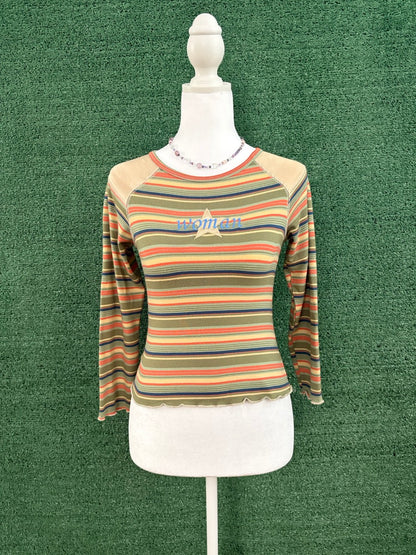 "Woman" Striped Fitted Cropped Long Sleeve XS