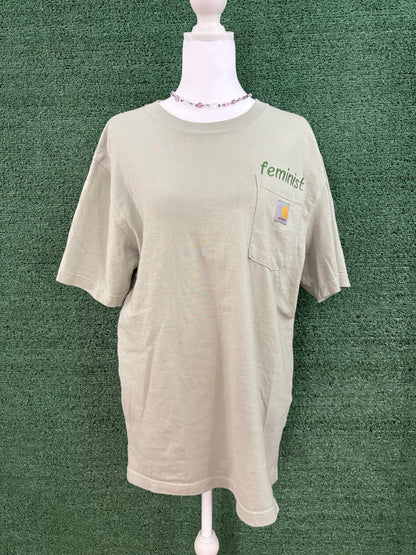 Feminist Green Pocket Tee S
