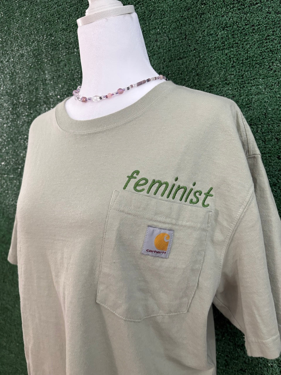 Feminist Green Pocket Tee S