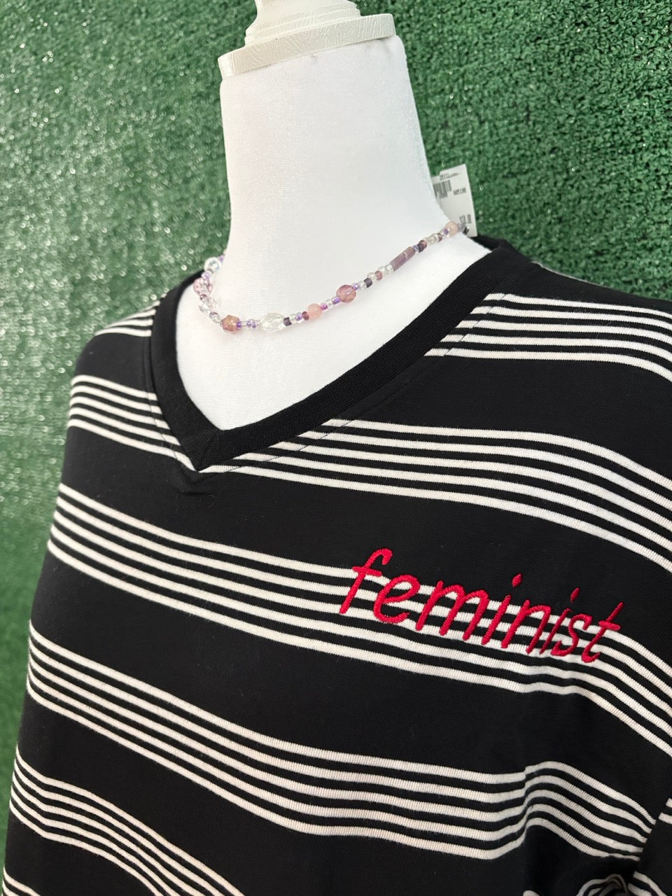 Feminist Black Striped Long Sleeve 2XL