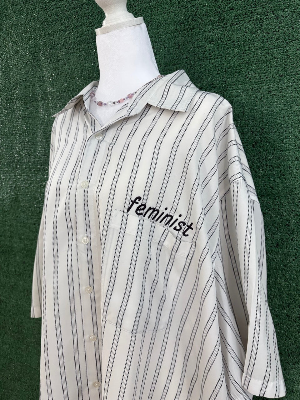 Feminist Striped Button Up 4XL