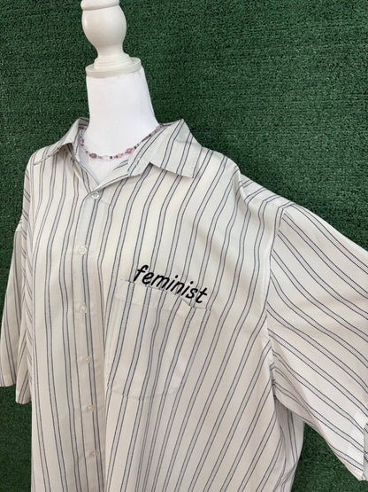 Feminist Striped Button Up 4XL
