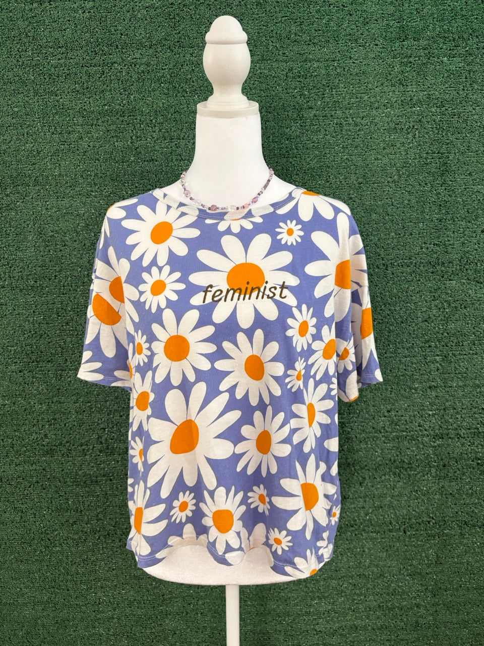Feminist Periwinkle Floral Cropped Jersey Tee L