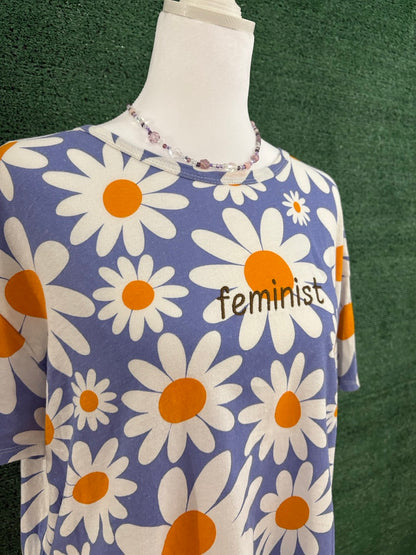 Feminist Periwinkle Floral Cropped Jersey Tee L
