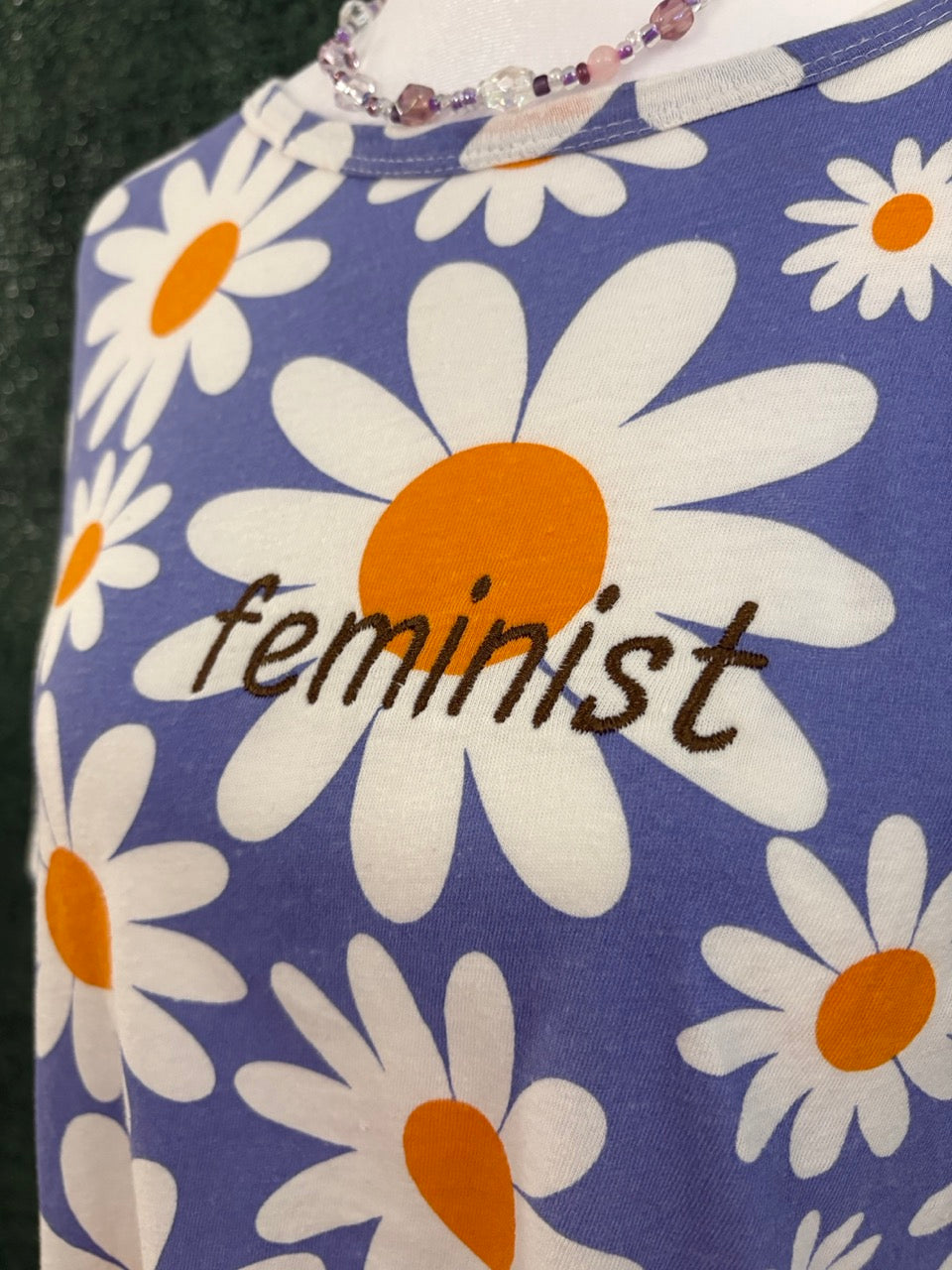 Feminist Periwinkle Floral Cropped Jersey Tee L