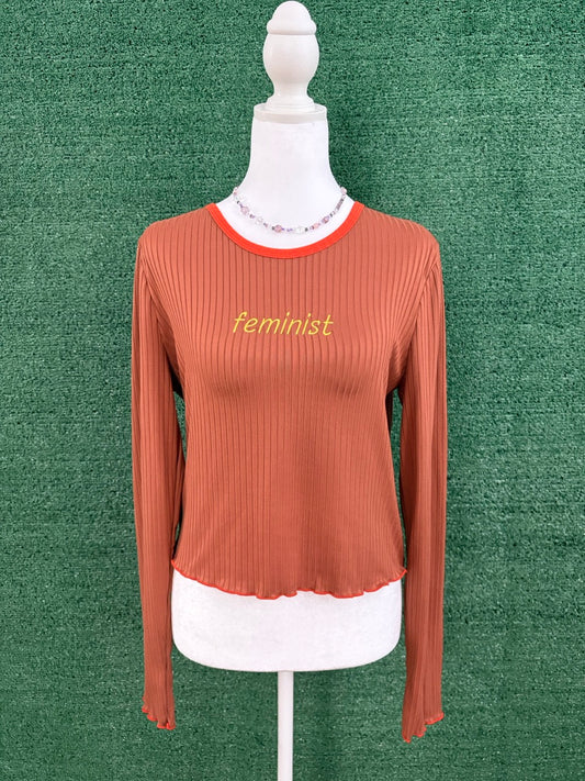 Feminist Burnt Orange Cropped Fitted Long Sleeve XL