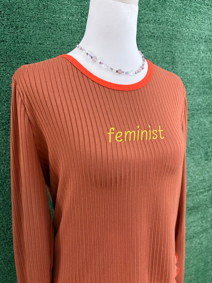 Feminist Burnt Orange Cropped Fitted Long Sleeve XL