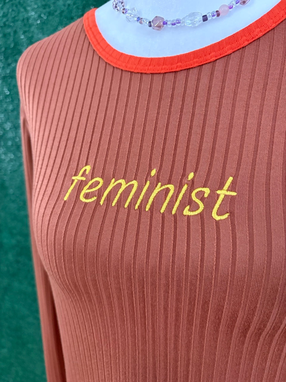 Feminist Burnt Orange Cropped Fitted Long Sleeve XL