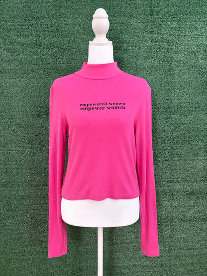 Empowered Women Pink Fitted Turtleneck Long Sleeve L