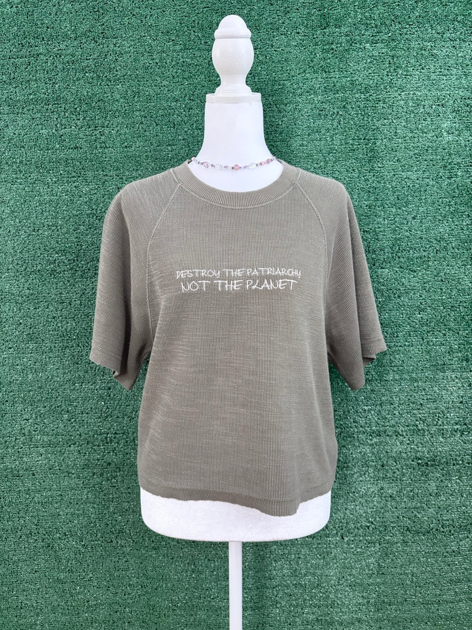 Destroy the Patriarchy Green Heavyweight Cropped Jersey Tee XS