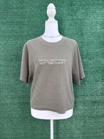 Destroy the Patriarchy Green Heavyweight Cropped Jersey Tee XS