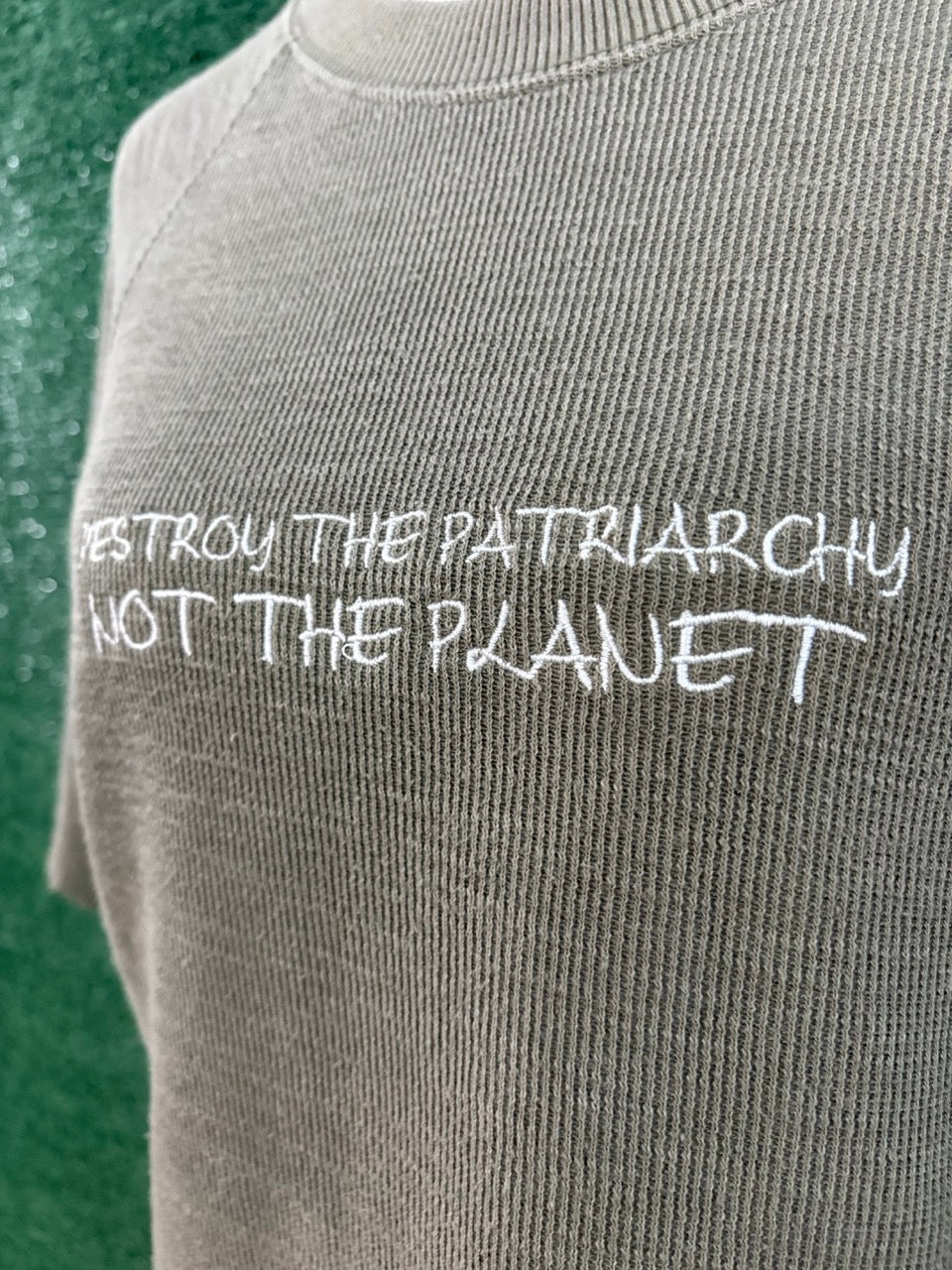 Destroy the Patriarchy Green Heavyweight Cropped Jersey Tee XS