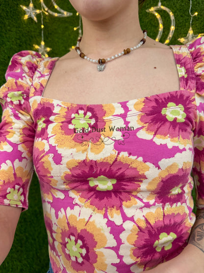 Gold Dust Woman Funky Floral Cropped Tee XS