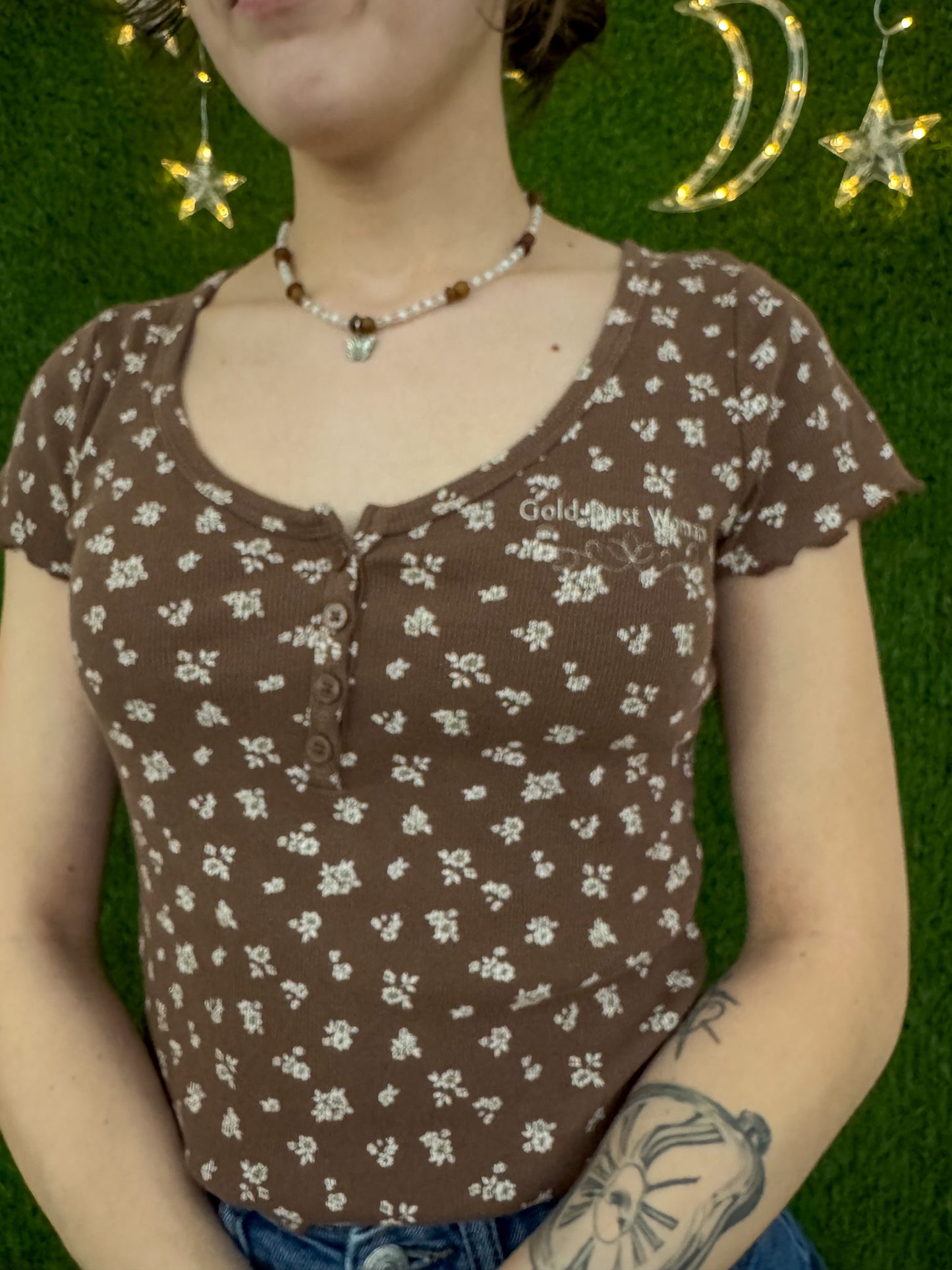 Gold Dust Woman Brown Floral Baby Tee S