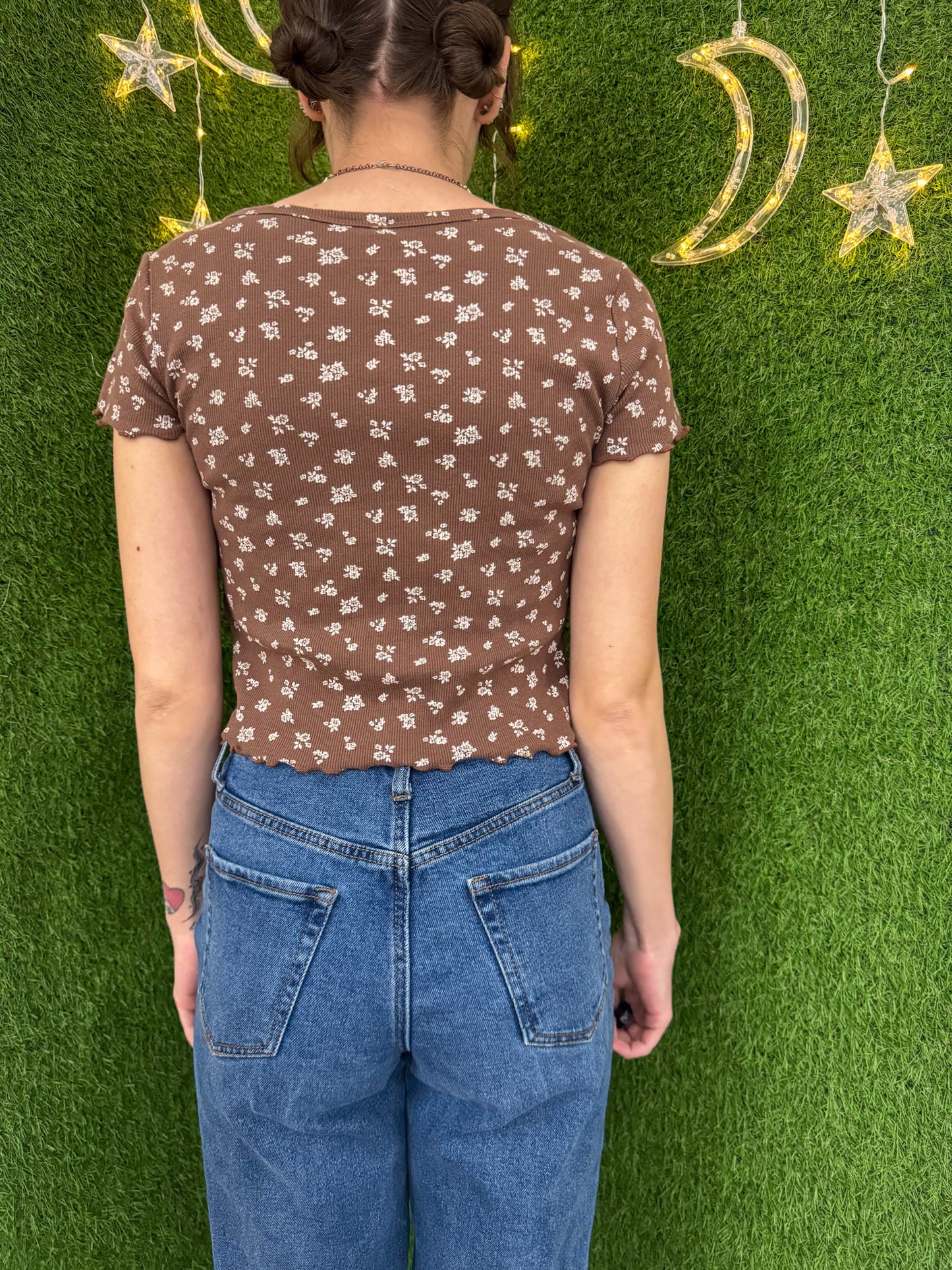 Gold Dust Woman Brown Floral Baby Tee S