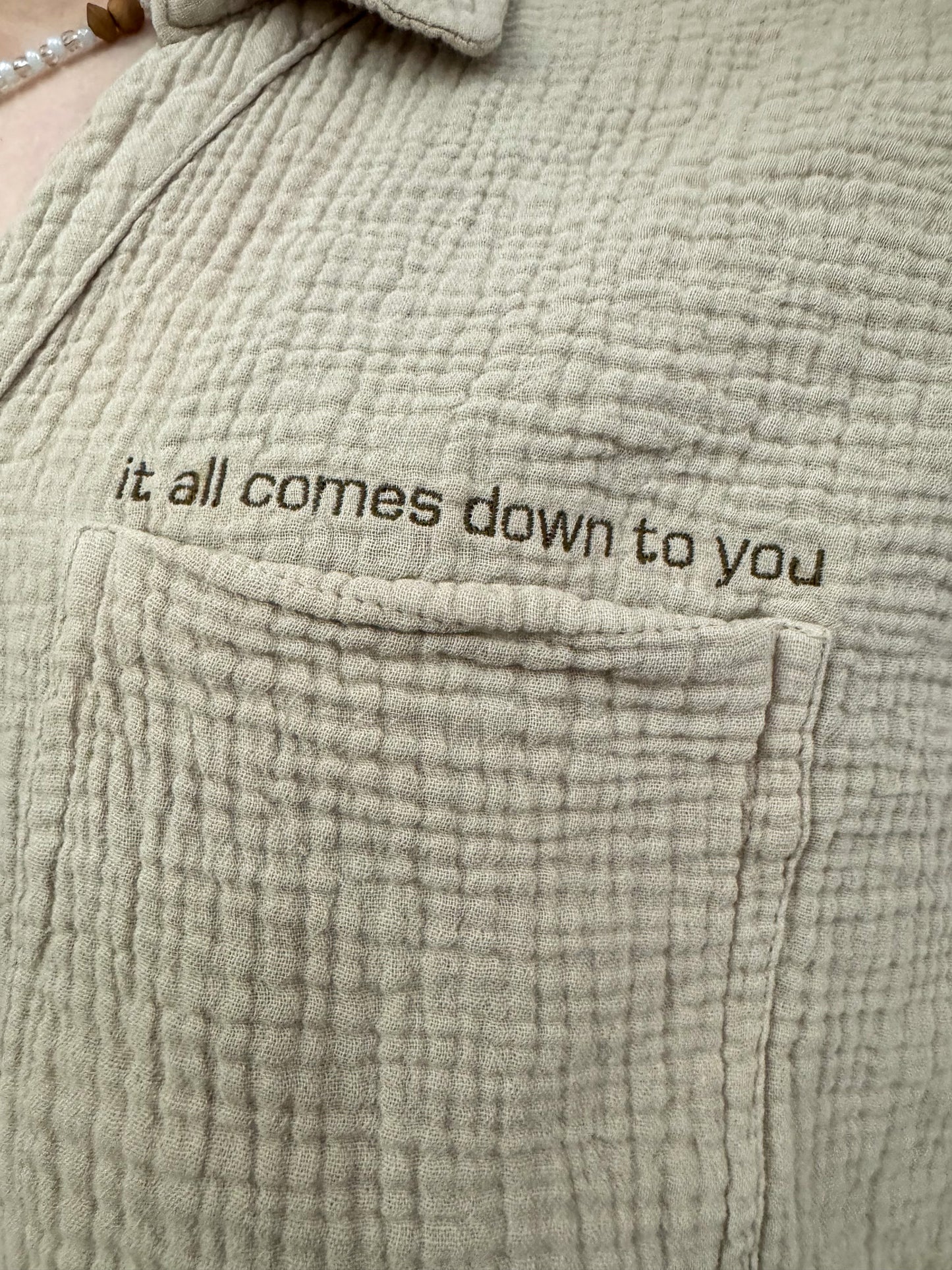It All Comes Down To You Khaki Cropped Button Up L