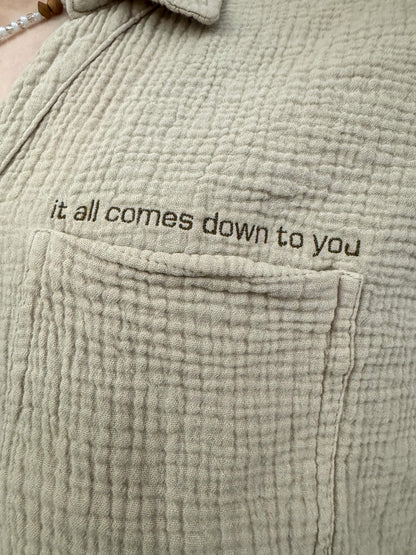 It All Comes Down To You Khaki Cropped Button Up L