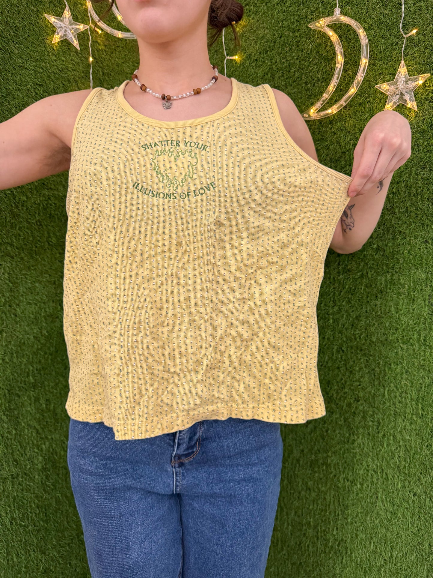 Illusions of Love Floral Yellow Tank L