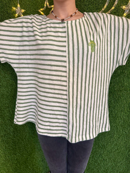Cthulhu Cat Green Striped T-Shirt XL