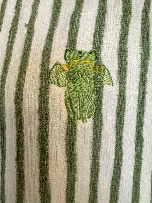 Cthulhu Cat Green Striped T-Shirt XL