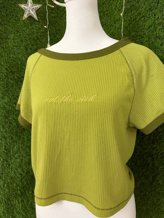 Eat the Rich Green Crop Top L