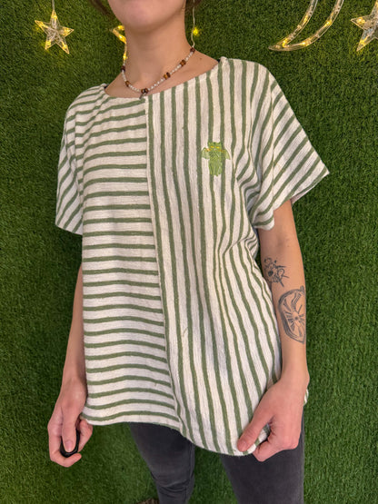 Cthulhu Cat Green Striped T-Shirt XL