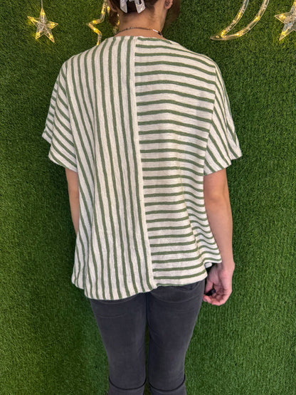 Cthulhu Cat Green Striped T-Shirt XL