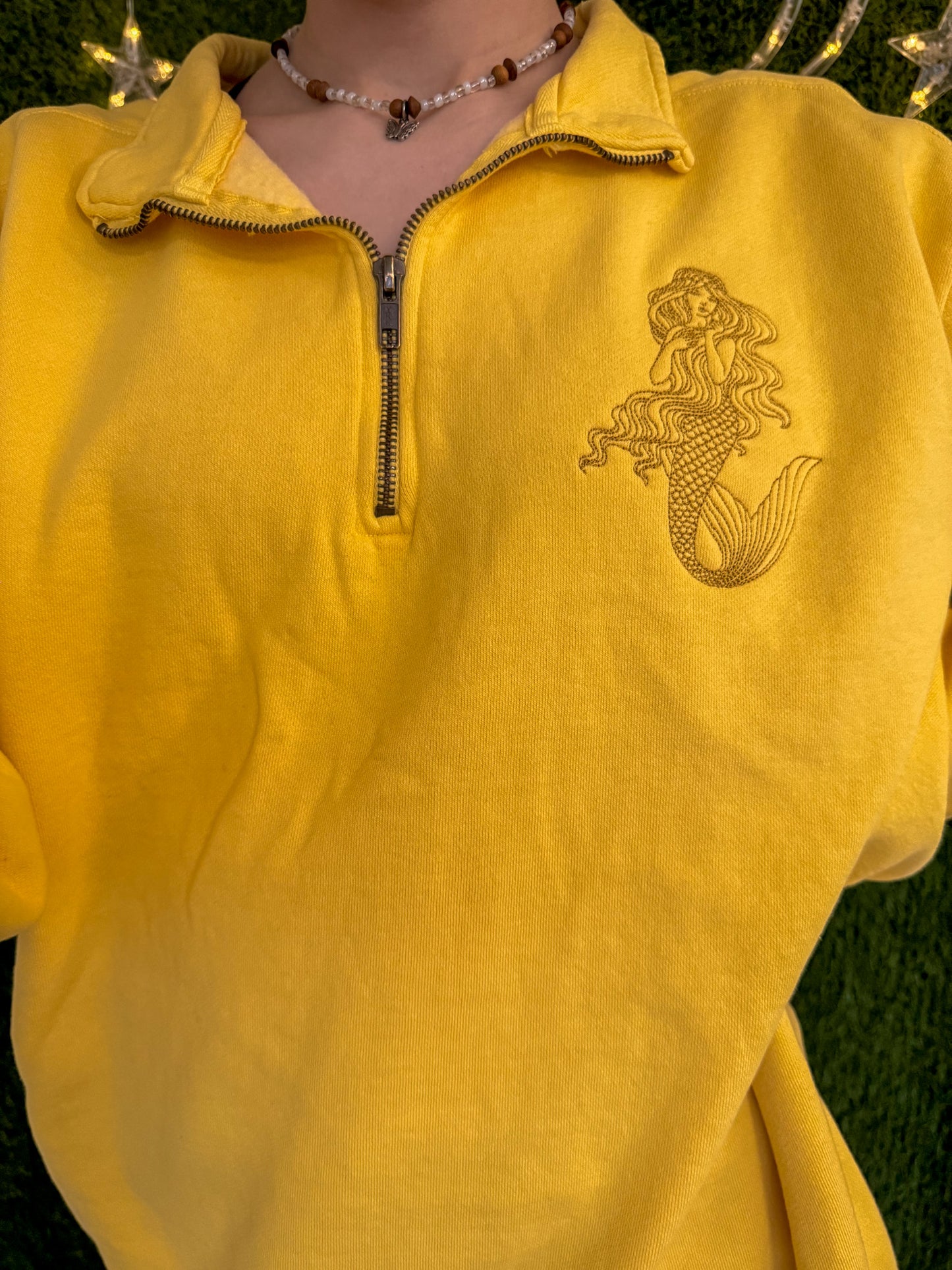 Yellow Mermaid Quarter Zip Crewneck M