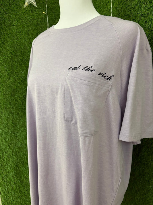Eat the Rich Purple Pocket Tee L