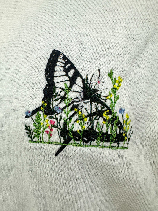 Floral Butterfly White T-Shirt XL