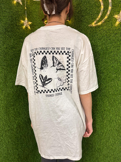 Floral Butterfly White T-Shirt XL