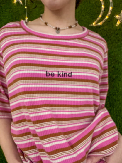 Be Kind Pink Striped T-Shirt 2XL