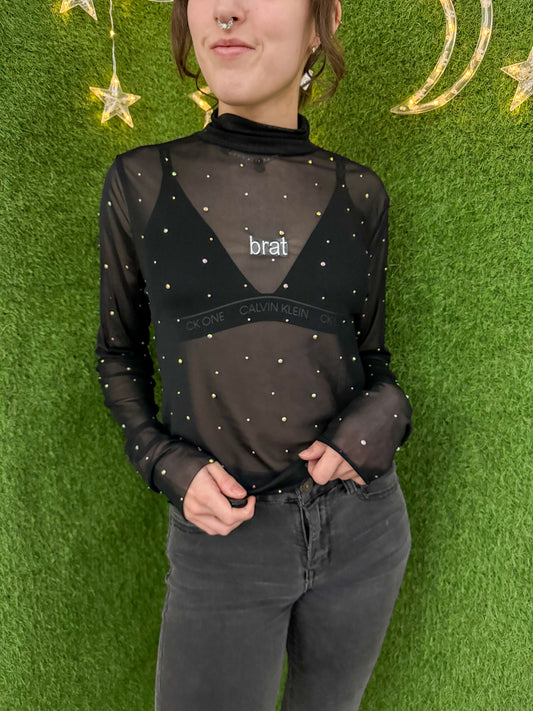 Brat Sheer Bedazzled Long Sleeve M