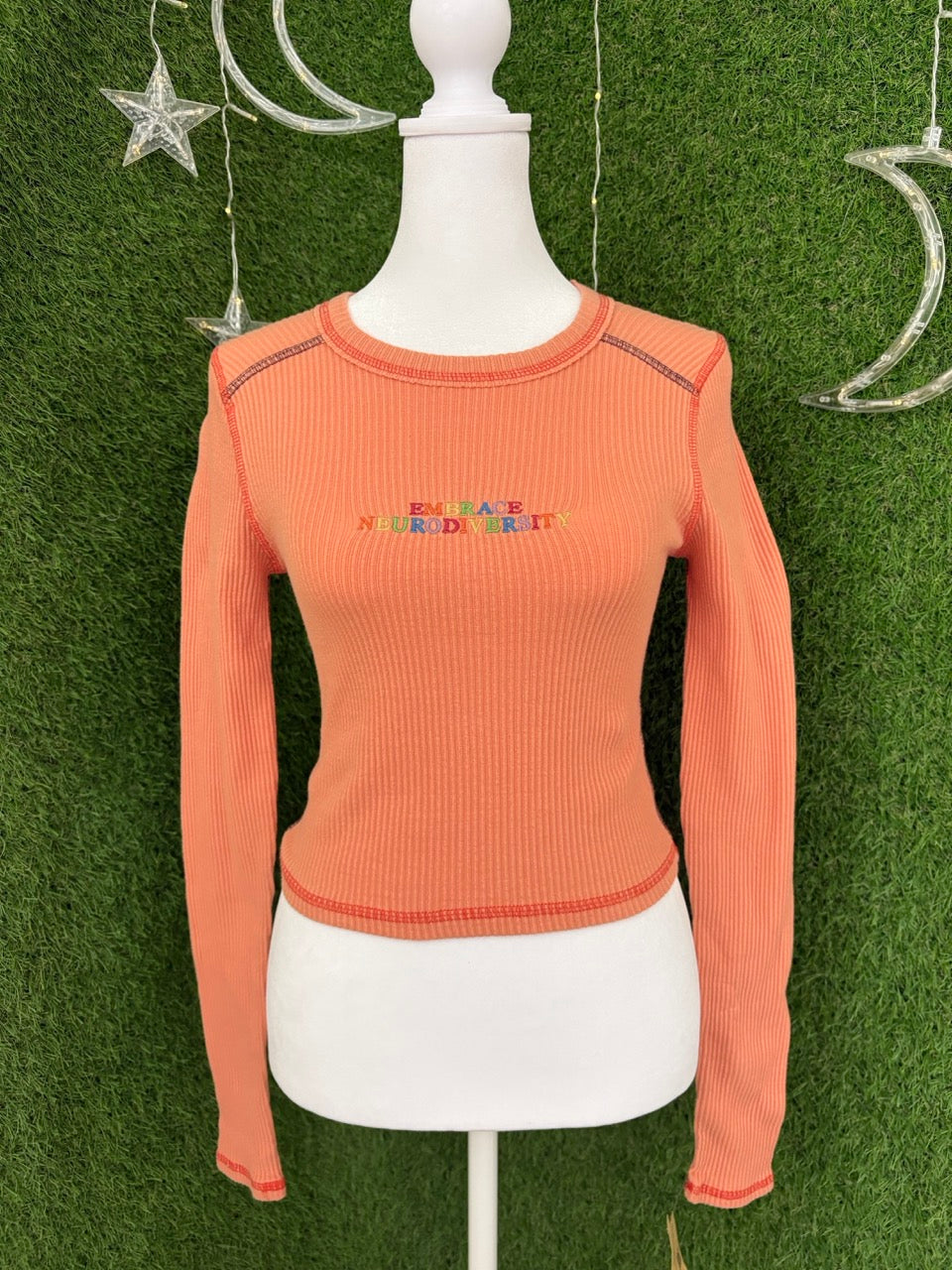 Embrace Neurodiversity Orange Ribbed Long Sleeve S