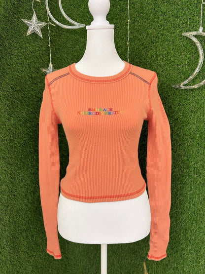 Embrace Neurodiversity Orange Ribbed Long Sleeve S